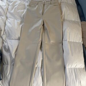 Wilfred Aritzia Cream Straight Leg Faux Leather Pant